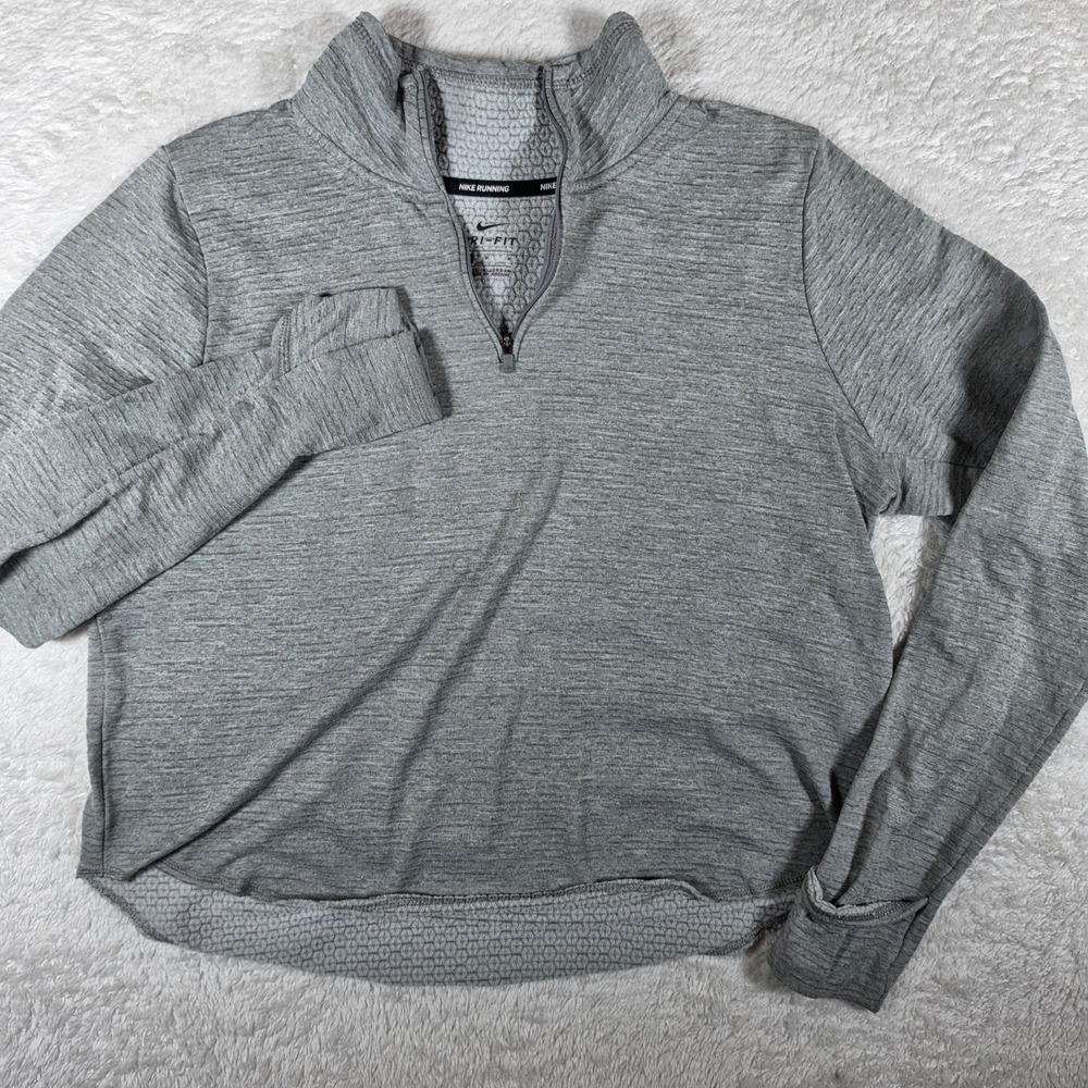Nike Dri-FIT Running Womens M Gray Stretch 1/4 Zip Reflective BV3012-073